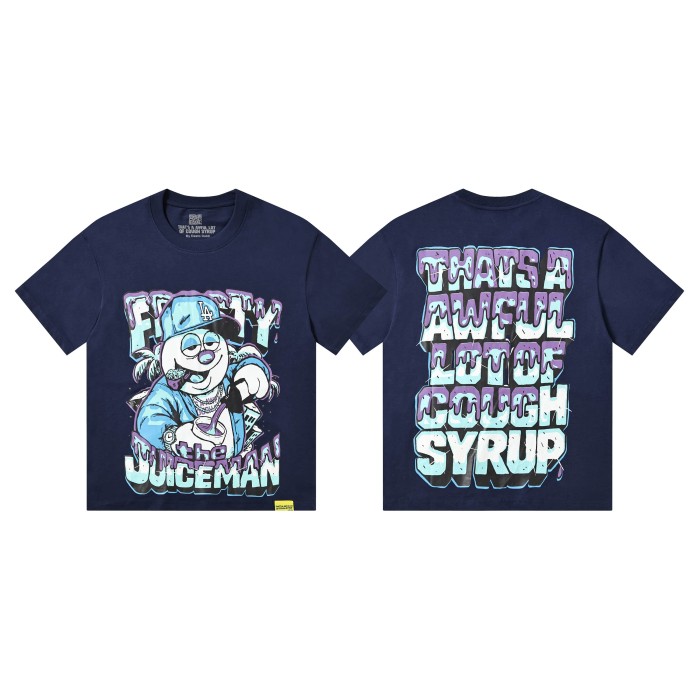 West Coast Hip Hop Drip Gradient Bubble Letter Juiceman Cartoon Graphic Front Multi Layer Outline Stacked Slogan Tee 2 colors 29302092
