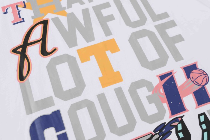 Basketball Street Multi Color Mix Match Staggered Letter Star & Basketball Accent Slogan Tee 29302234