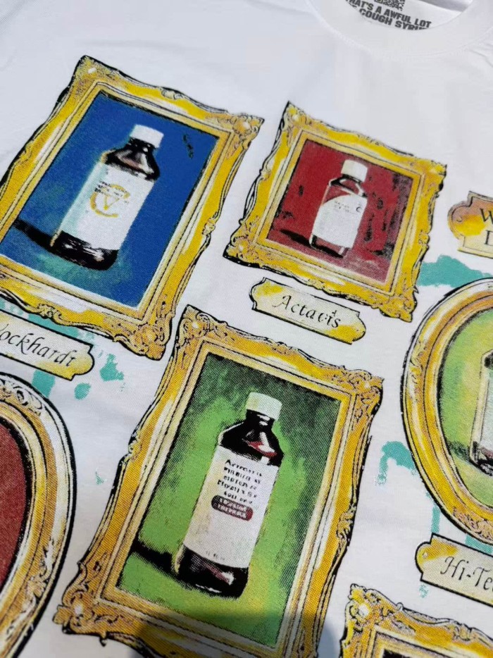 Art Gallery Street Vintage Ornate Frame Syrup Bottle Collage Print Front Dual Frame Splash Drink Cup Graphic Tee 2 colors 29302147