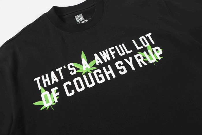 Minimal Street Green Hemp Leaf Accent Horizontal Slogan Front Large Vertical Bold Segmented Letter Tee 2 colors 29302254