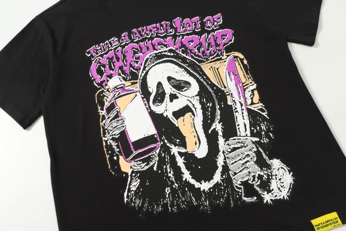 Dark Punk Horror Ghostface Graffiti Figure Drip Deformed Font Dual Side Printed Tee 29302305