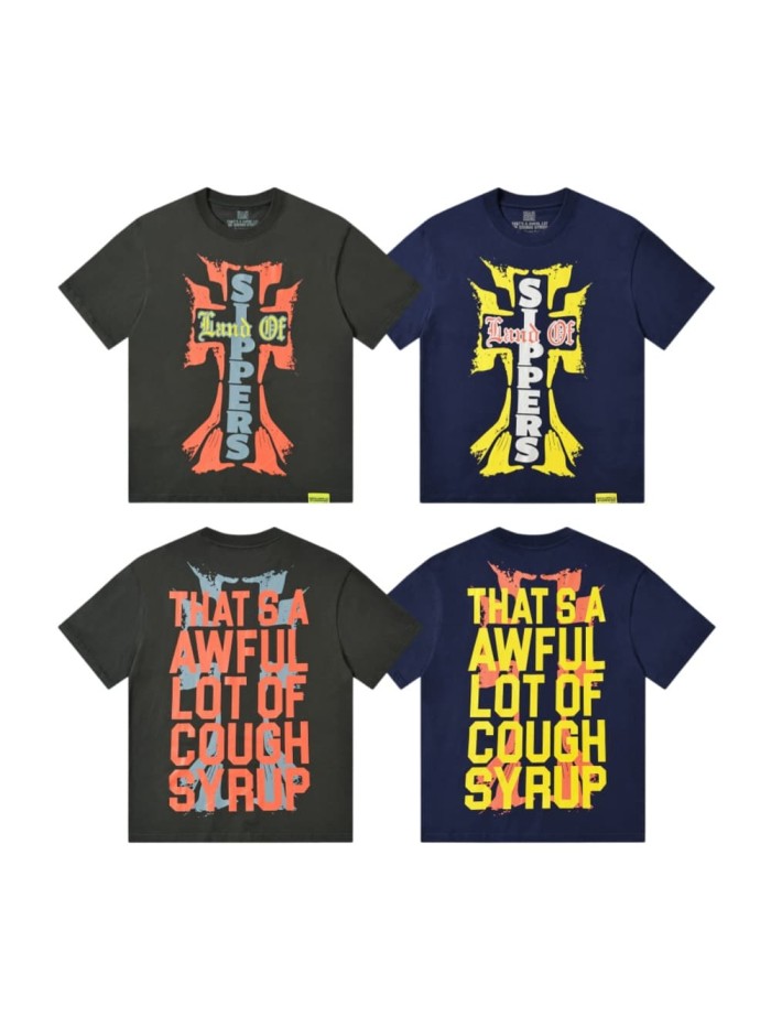 Vintage Grunge Street Distressed Splatter Cross Letter Graphic Front Stacked Bold Slogan Back Double Sided Tee 2 colors 29302080