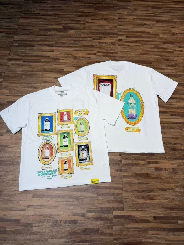 Art Gallery Street Vintage Ornate Frame Syrup Bottle Collage Print Front Dual Frame Splash Drink Cup Graphic Tee 2 colors 29302147