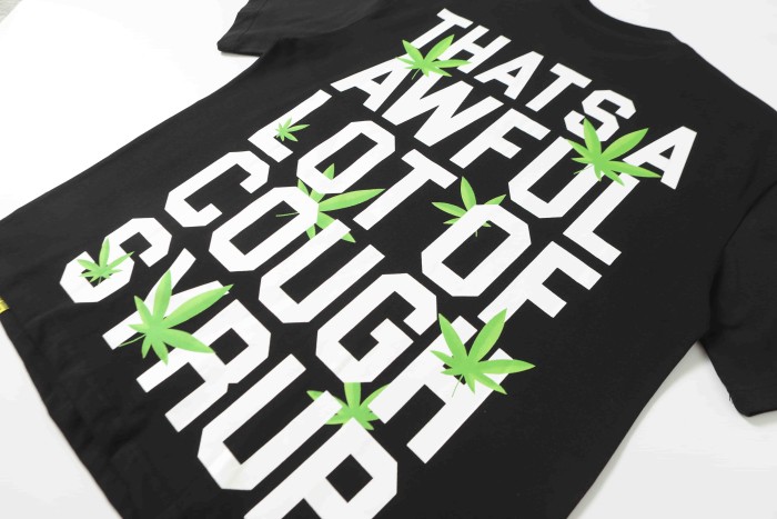 Minimal Street Green Hemp Leaf Accent Horizontal Slogan Front Large Vertical Bold Segmented Letter Tee 2 colors 29302254