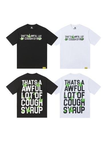 Minimal Street Green Hemp Leaf Accent Horizontal Slogan Front Large Vertical Bold Segmented Letter Tee 2 colors 29302254