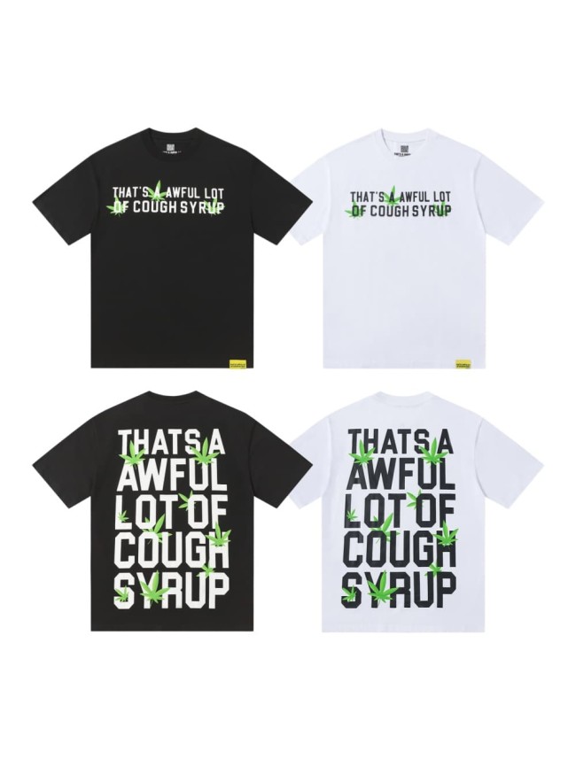 Minimal Street Green Hemp Leaf Accent Horizontal Slogan Front Large Vertical Bold Segmented Letter Tee 2 colors 29302254