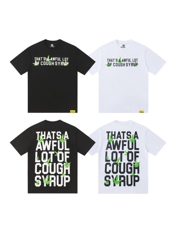 Minimal Street Green Hemp Leaf Accent Horizontal Slogan Front Large Vertical Bold Segmented Letter Tee 2 colors 29302254