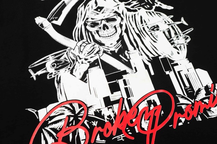 Gothic Streetwear Line Drawing Reaper Urban Scene Dual Side Contrast Script Signature Typography Tee 29302199