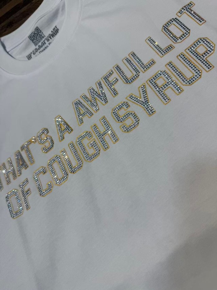 Luxury Hip Hop Rhinestone Mesh Texture Front Horizontal Slogan Back Framed Dollar Sign Records Logo Tee 29302196