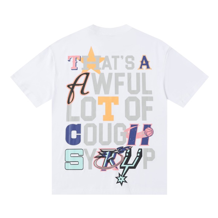 Basketball Street Multi Color Mix Match Staggered Letter Star & Basketball Accent Slogan Tee 29302234
