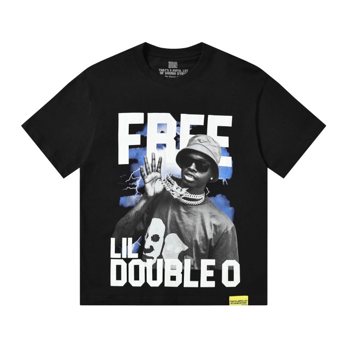 Vintage Hip Hop Portrait Lightning Background Letter Print Front Bold Stacked Full Slogan Tee 29302082