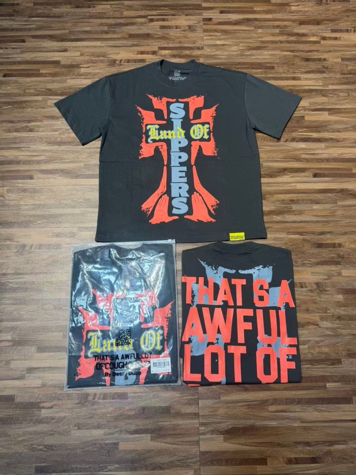 Vintage Grunge Street Distressed Splatter Cross Letter Graphic Front Stacked Bold Slogan Back Double Sided Tee 2 colors 29302080