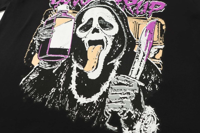 Dark Punk Horror Ghostface Graffiti Figure Drip Deformed Font Dual Side Printed Tee 29302305