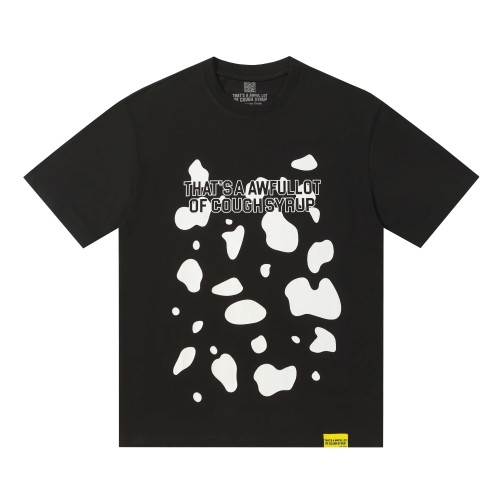 Street Irregular Cow Print Background Front Centered Horizontal Slogan Hollow Outline Stacked Letter Tee 2 colors 29302205