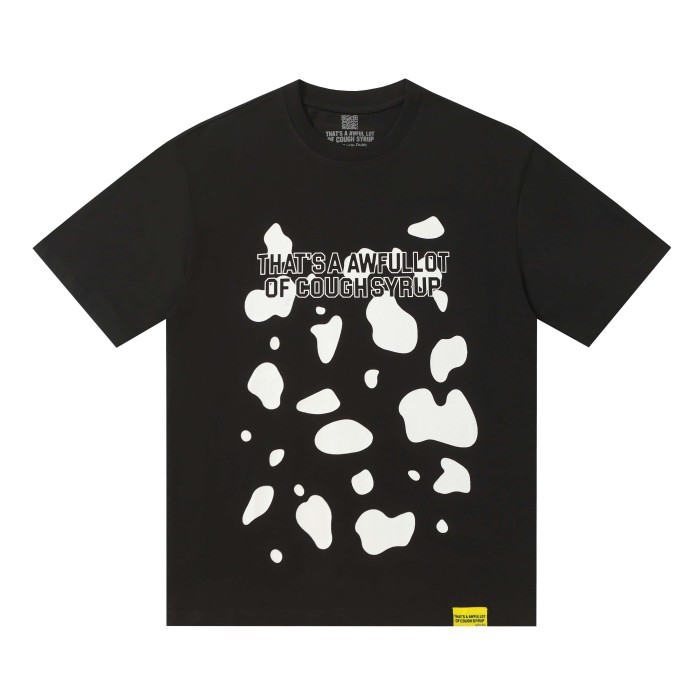 Street Irregular Cow Print Background Front Centered Horizontal Slogan Hollow Outline Stacked Letter Tee 2 colors 29302205
