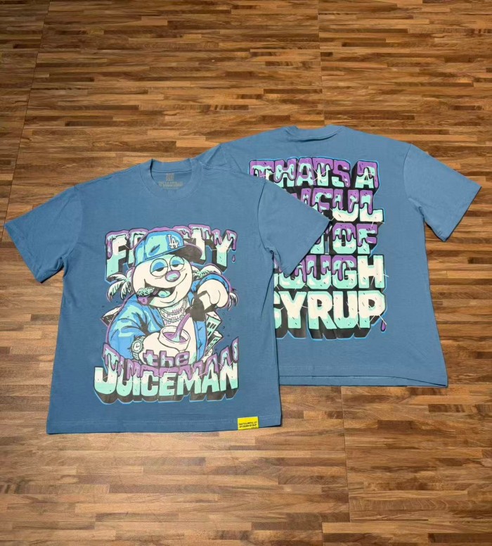West Coast Hip Hop Drip Gradient Bubble Letter Juiceman Cartoon Graphic Front Multi Layer Outline Stacked Slogan Tee 2 colors 29302092