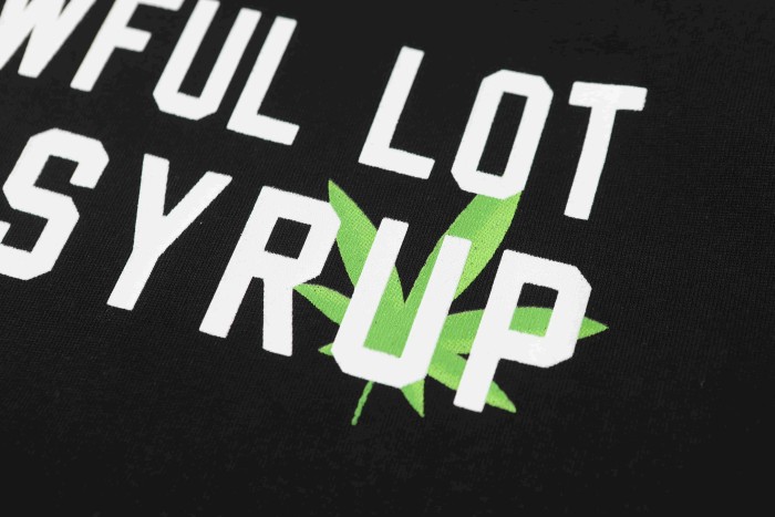 Minimal Street Green Hemp Leaf Accent Horizontal Slogan Front Large Vertical Bold Segmented Letter Tee 2 colors 29302254