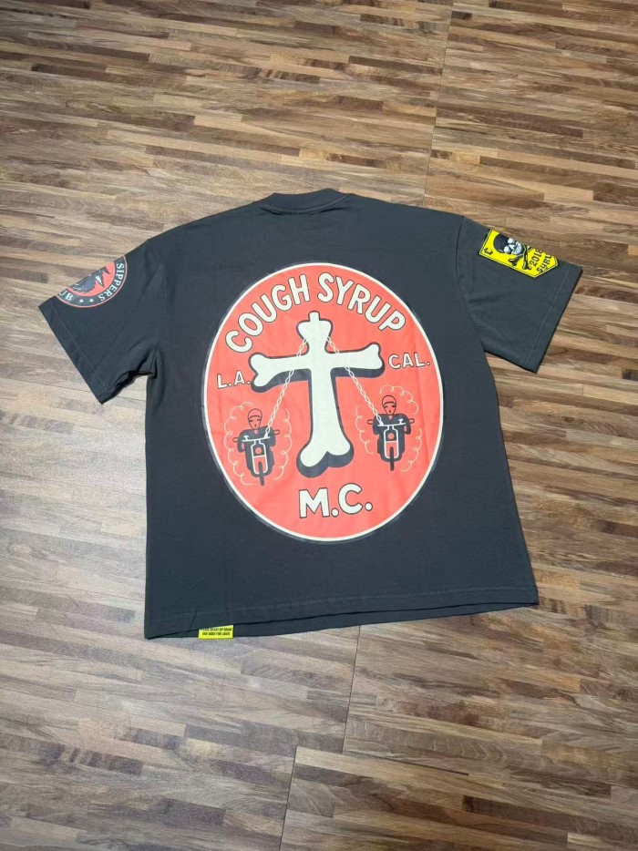 Vintage Biker Club Patchwork Printed Multi Stickers Sleeve Accent Double Side Tee 2 colors 29302076
