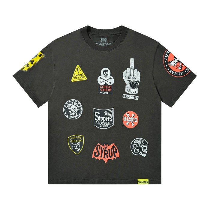 Vintage Biker Club Patchwork Printed Multi Stickers Sleeve Accent Double Side Tee 2 colors 29302076