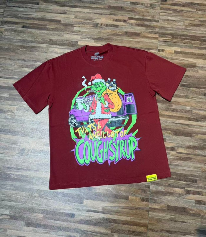 Christmas Hip Hop Cartoon Grinch Lowrider Car Graphic Front Bubble Outline Stacked Slogan Tee 2 colors 29302084