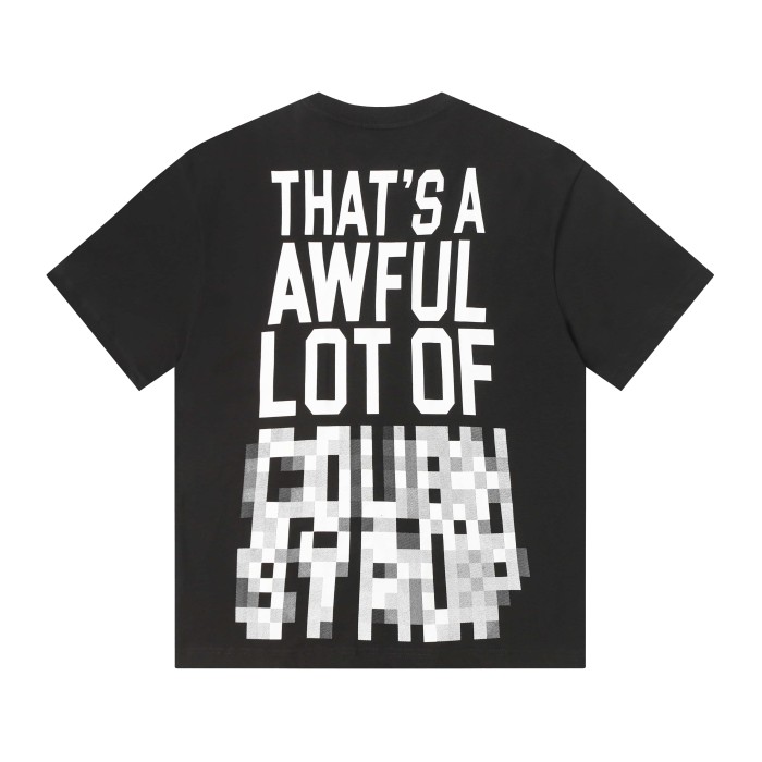 Cyber Street Glitch Pixel Mosaic Half Blur Text Front Segmented Normal & Distorted Stacked Letter Back Tee 2 colors 29302180