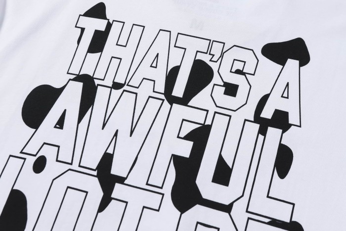 Street Irregular Cow Print Background Front Centered Horizontal Slogan Hollow Outline Stacked Letter Tee 2 colors 29302205