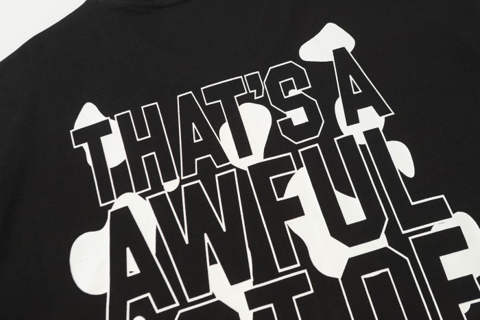 Street Irregular Cow Print Background Front Centered Horizontal Slogan Hollow Outline Stacked Letter Tee 2 colors 29302205