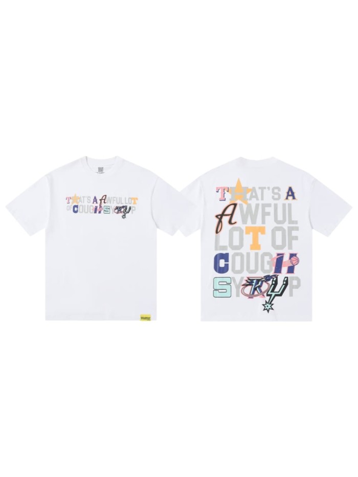 Basketball Street Multi Color Mix Match Staggered Letter Star & Basketball Accent Slogan Tee 29302234