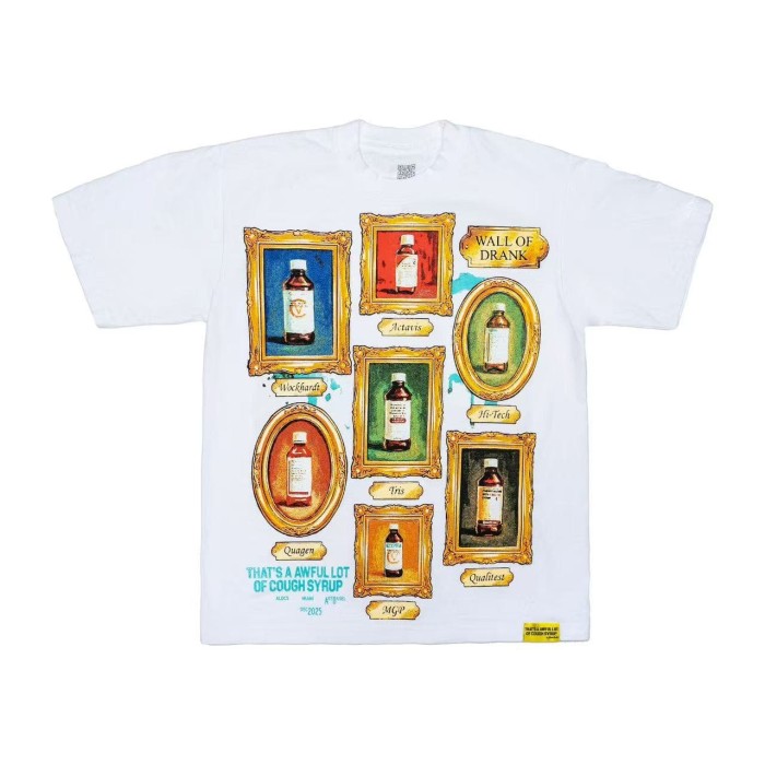 Art Gallery Street Vintage Ornate Frame Syrup Bottle Collage Print Front Dual Frame Splash Drink Cup Graphic Tee 2 colors 29302147