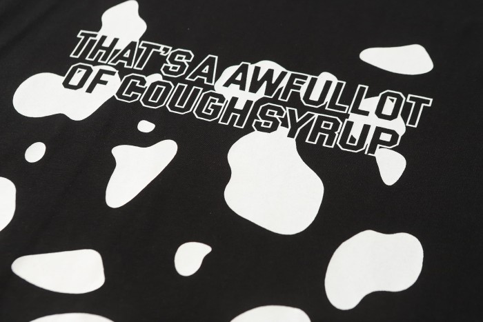 Street Irregular Cow Print Background Front Centered Horizontal Slogan Hollow Outline Stacked Letter Tee 2 colors 29302205