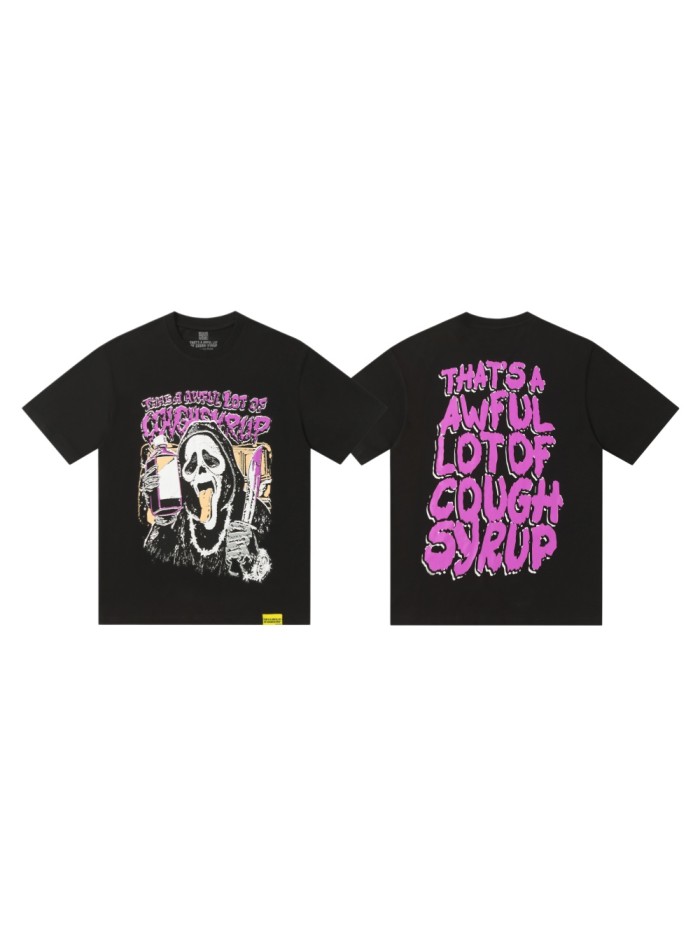 Dark Punk Horror Ghostface Graffiti Figure Drip Deformed Font Dual Side Printed Tee 29302305