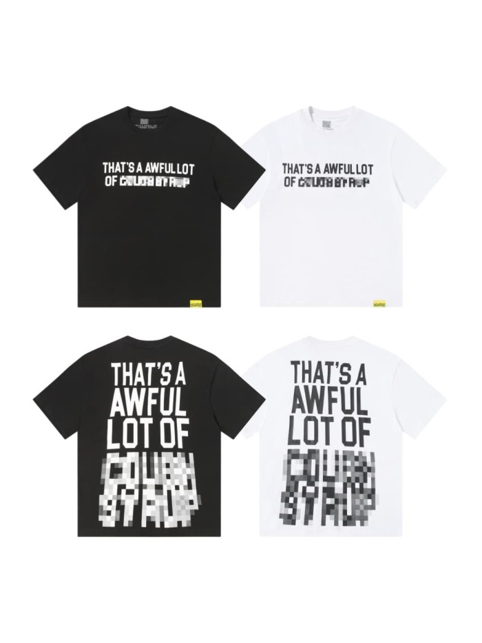 Cyber Street Glitch Pixel Mosaic Half Blur Text Front Segmented Normal & Distorted Stacked Letter Back Tee 2 colors 29302180