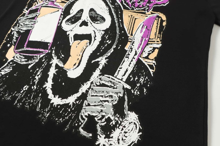 Dark Punk Horror Ghostface Graffiti Figure Drip Deformed Font Dual Side Printed Tee 29302305