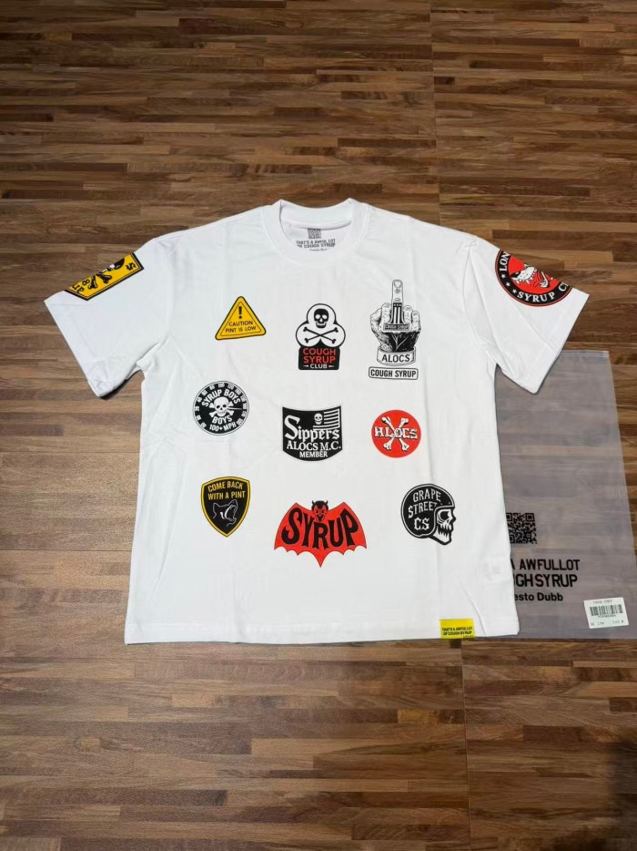 Vintage Biker Club Patchwork Printed Multi Stickers Sleeve Accent Double Side Tee 2 colors 29302076