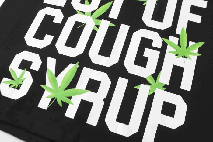 Minimal Street Green Hemp Leaf Accent Horizontal Slogan Front Large Vertical Bold Segmented Letter Tee 2 colors 29302254
