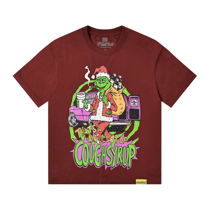 Christmas Hip Hop Cartoon Grinch Lowrider Car Graphic Front Bubble Outline Stacked Slogan Tee 2 colors 29302084