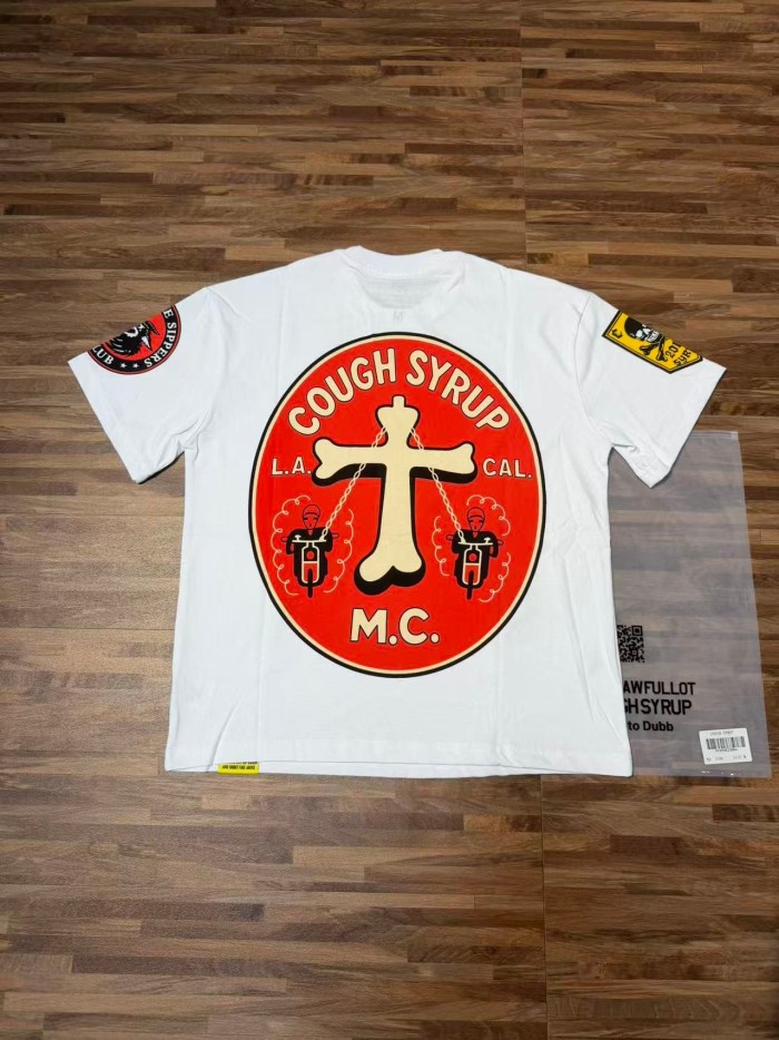 Vintage Biker Club Patchwork Printed Multi Stickers Sleeve Accent Double Side Tee 2 colors 29302076