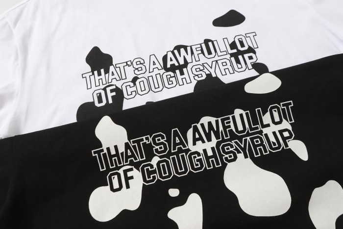Street Irregular Cow Print Background Front Centered Horizontal Slogan Hollow Outline Stacked Letter Tee 2 colors 29302205
