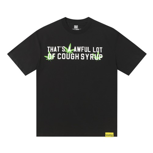 Minimal Street Green Hemp Leaf Accent Horizontal Slogan Front Large Vertical Bold Segmented Letter Tee 2 colors 29302254