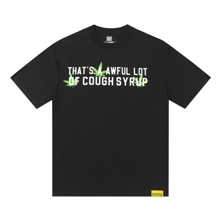Minimal Street Green Hemp Leaf Accent Horizontal Slogan Front Large Vertical Bold Segmented Letter Tee 2 colors 29302254
