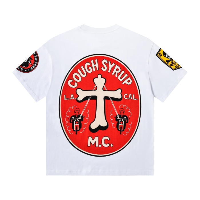 Vintage Biker Club Patchwork Printed Multi Stickers Sleeve Accent Double Side Tee 2 colors 29302076