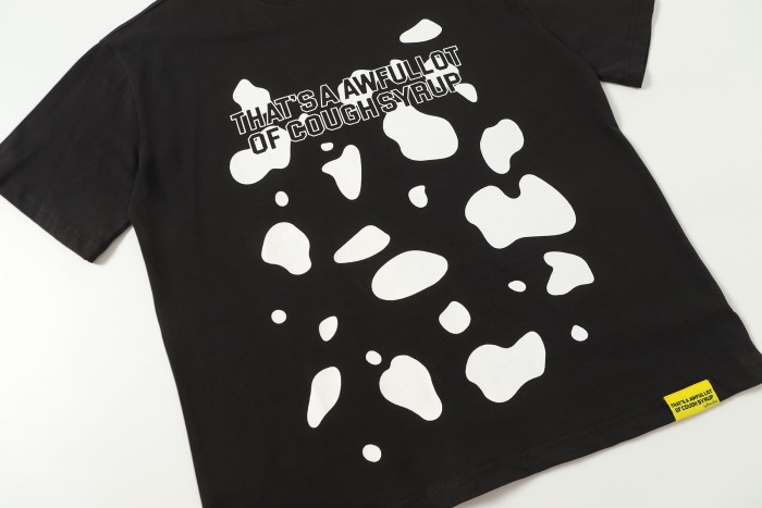Street Irregular Cow Print Background Front Centered Horizontal Slogan Hollow Outline Stacked Letter Tee 2 colors 29302205