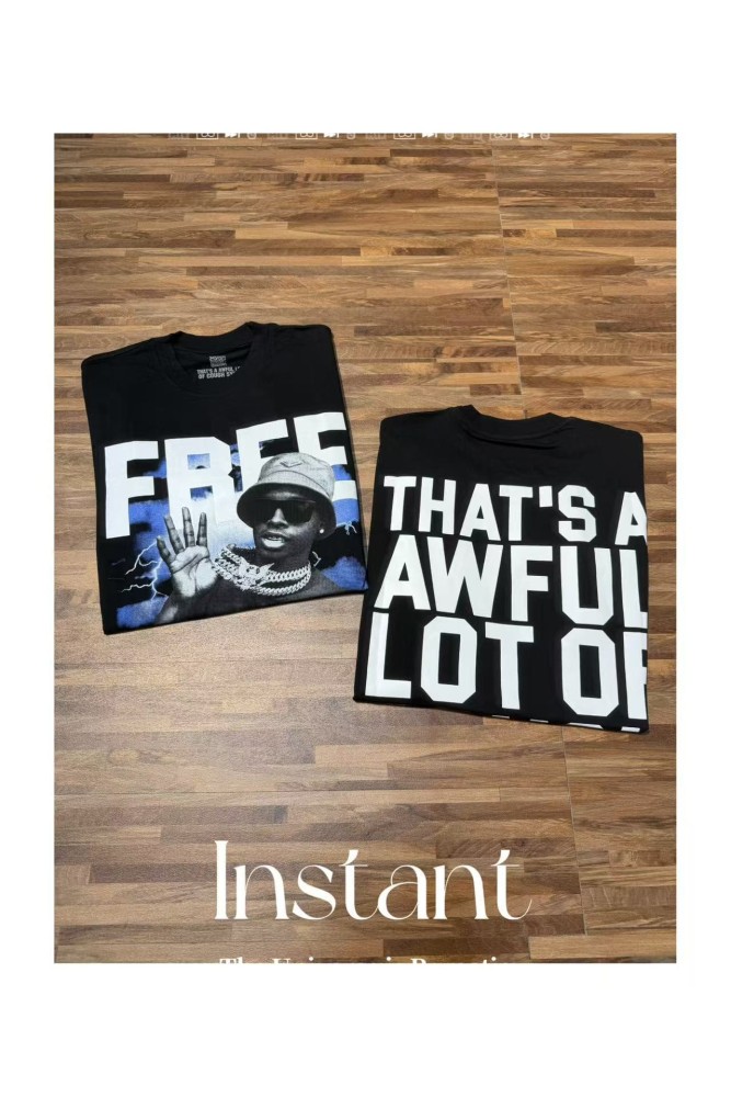 Vintage Hip Hop Portrait Lightning Background Letter Print Front Bold Stacked Full Slogan Tee 29302082