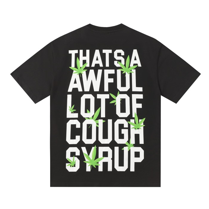 Minimal Street Green Hemp Leaf Accent Horizontal Slogan Front Large Vertical Bold Segmented Letter Tee 2 colors 29302254