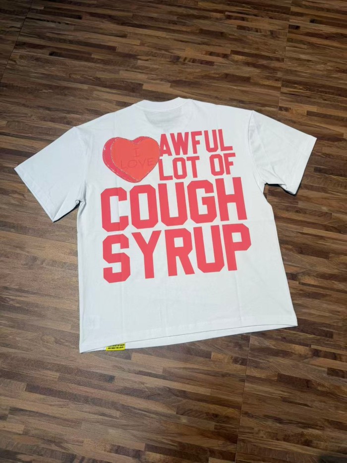 Romantic Street Rhinestone Dot Cupid Holding Syrup Bottle Heart Slogan Print Front Large Layered Stacked Bold Letter Tee 2 colors 29302161