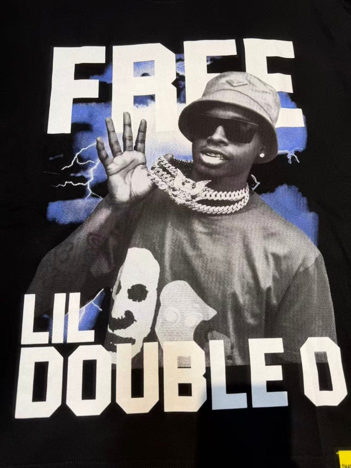 Vintage Hip Hop Portrait Lightning Background Letter Print Front Bold Stacked Full Slogan Tee 29302082