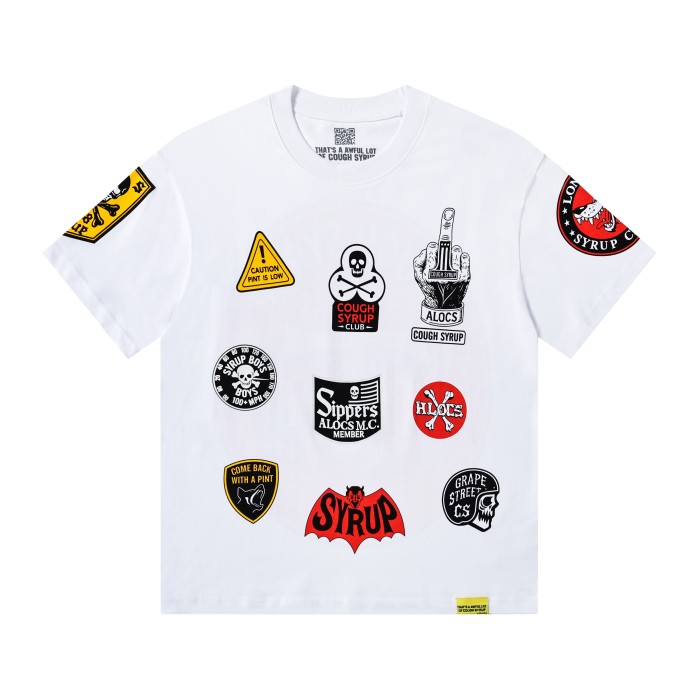 Vintage Biker Club Patchwork Printed Multi Stickers Sleeve Accent Double Side Tee 2 colors 29302076