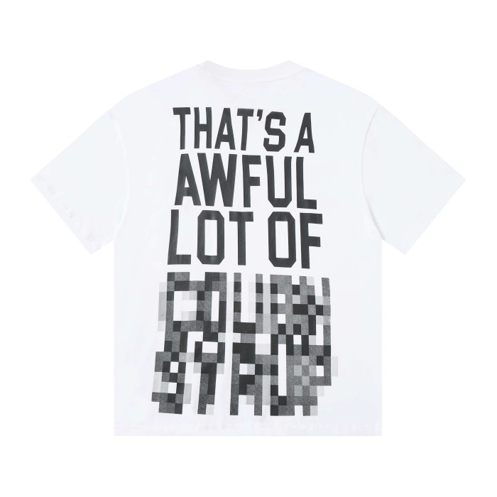 Cyber Street Glitch Pixel Mosaic Half Blur Text Front Segmented Normal & Distorted Stacked Letter Back Tee 2 colors 29302180