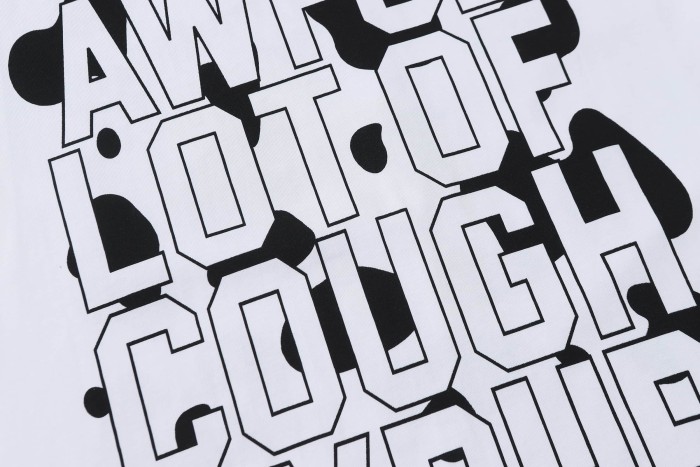 Street Irregular Cow Print Background Front Centered Horizontal Slogan Hollow Outline Stacked Letter Tee 2 colors 29302205