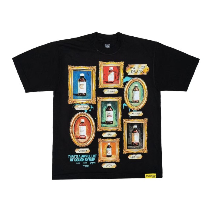 Art Gallery Street Vintage Ornate Frame Syrup Bottle Collage Print Front Dual Frame Splash Drink Cup Graphic Tee 2 colors 29302147